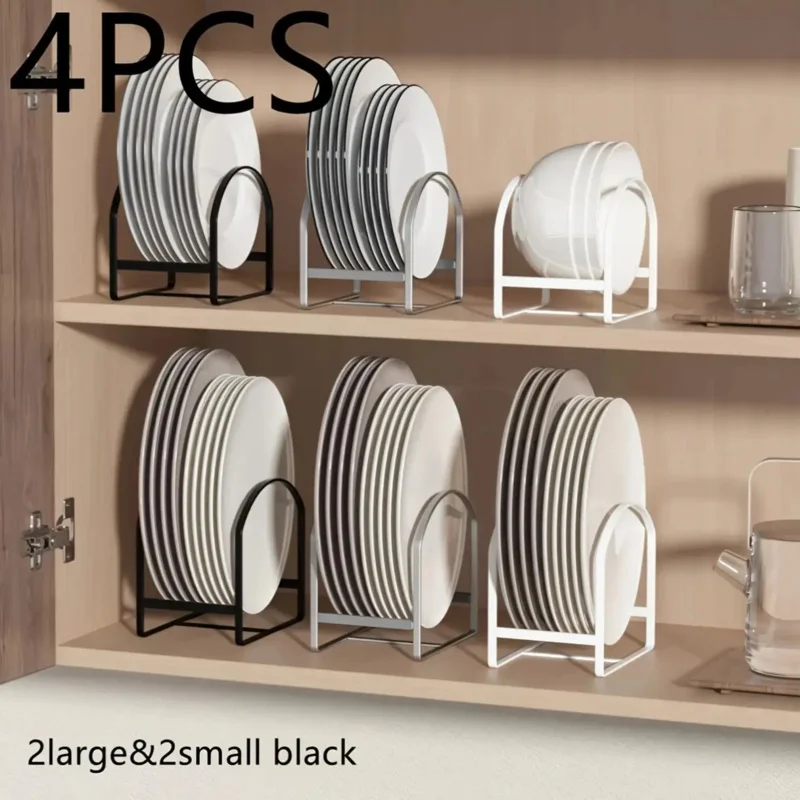 

4pcs Heavy-Duty Iron Arch-Shaped Dish Rack | Black/White Kitchen Storage Organizer with Multiple Compartments for Dishes, Cups a