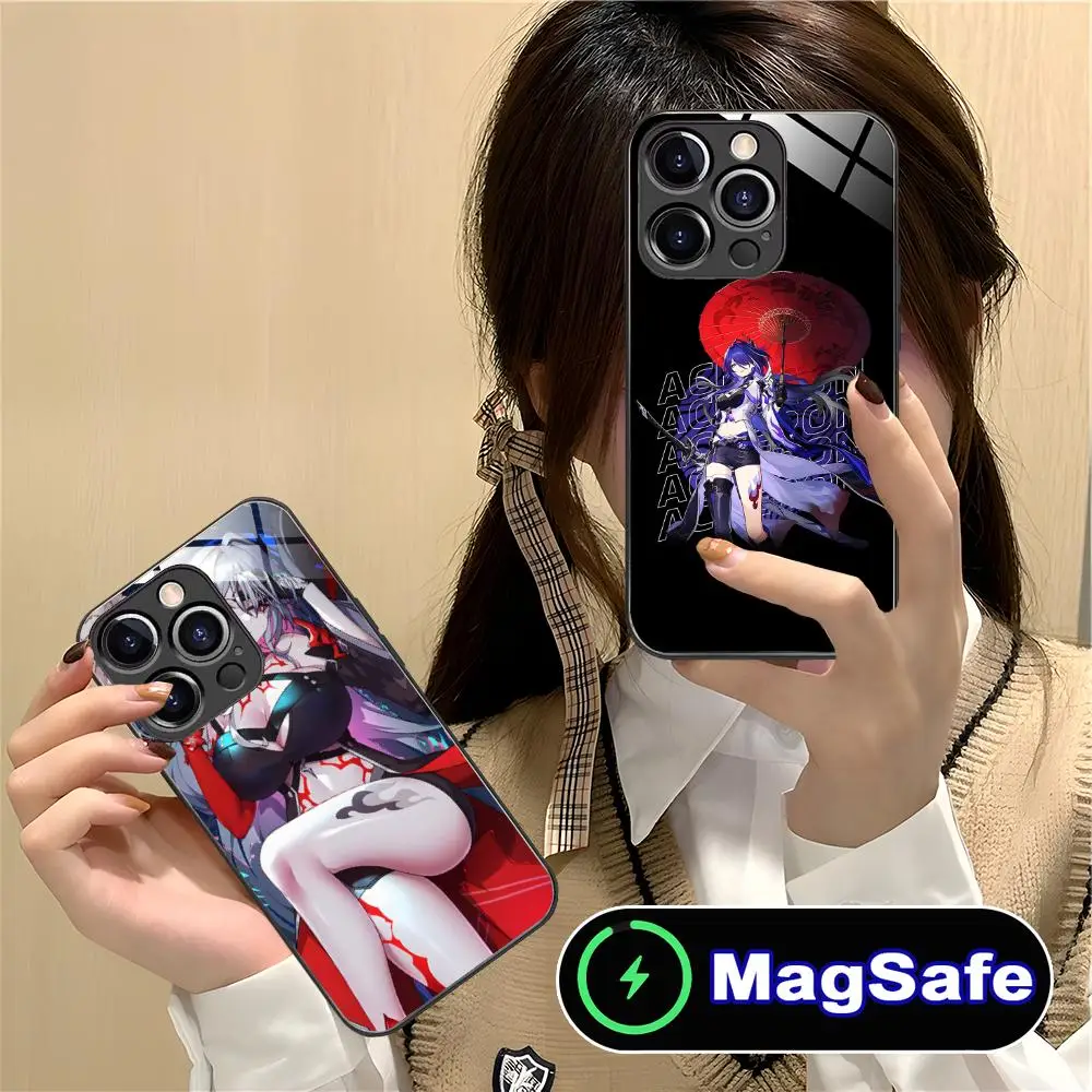 

Чехол для телефона Honkai Star Rail Acheron для iPhone 16, 15, 14, 13, 12, 11 Pro Max Plus Mini MagSafe, стеклянный цвет, защитный красивый чехол