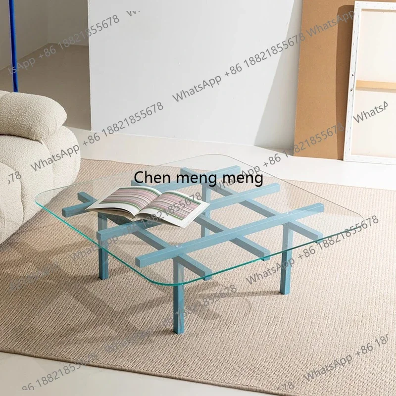 ​​Italian Minimalist Luxury Coffee Tables Black Solid Wood Legs Tempered Glass Modern Living Room Aesthetic Café FurnitureDD