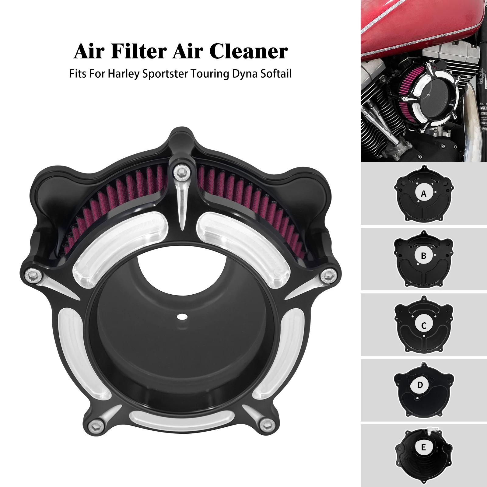 Motorcycle Air Cleaner Filter With 5 Mounting Plate Options Billet CNC Aluminum Fit For Harley Sportster Touring Dyna Softail