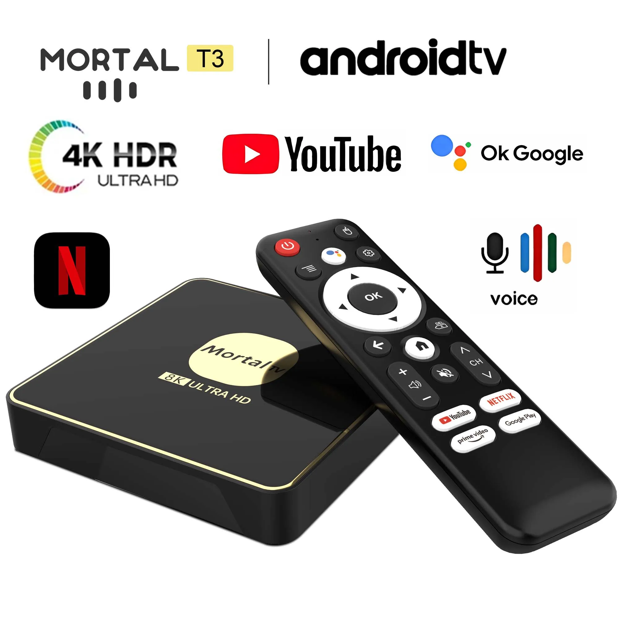 Mortal T3 Smart TV Box Android13 Rockchip3528 Google Assistant Wifi6 Transmission 4GB32GB Bluetooth Chromecast Multi Language TV