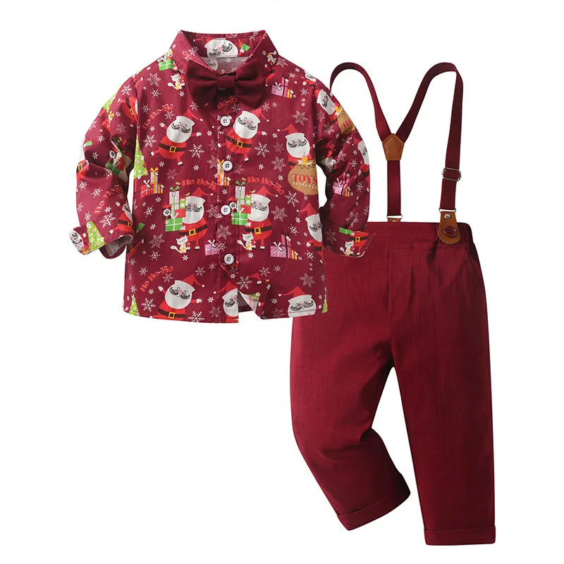 Baby Jongens Kids Kerstman Kerstman Pak Strikje Shirt Met Broek Voor Kinderen Formele Ceremonie Party Prestaties Kerst Kostuum
