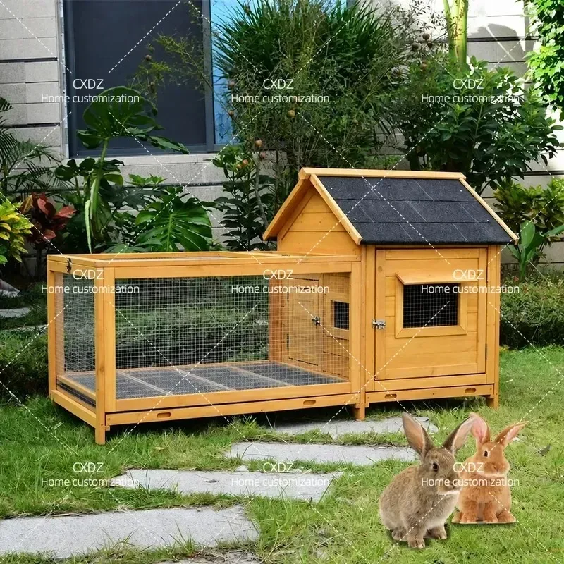 Outdoor Solid Wood Rabbit Cage House with Drawer Anti Spray Urine Villa for Pigeon Chicken Pet Yard Balcony