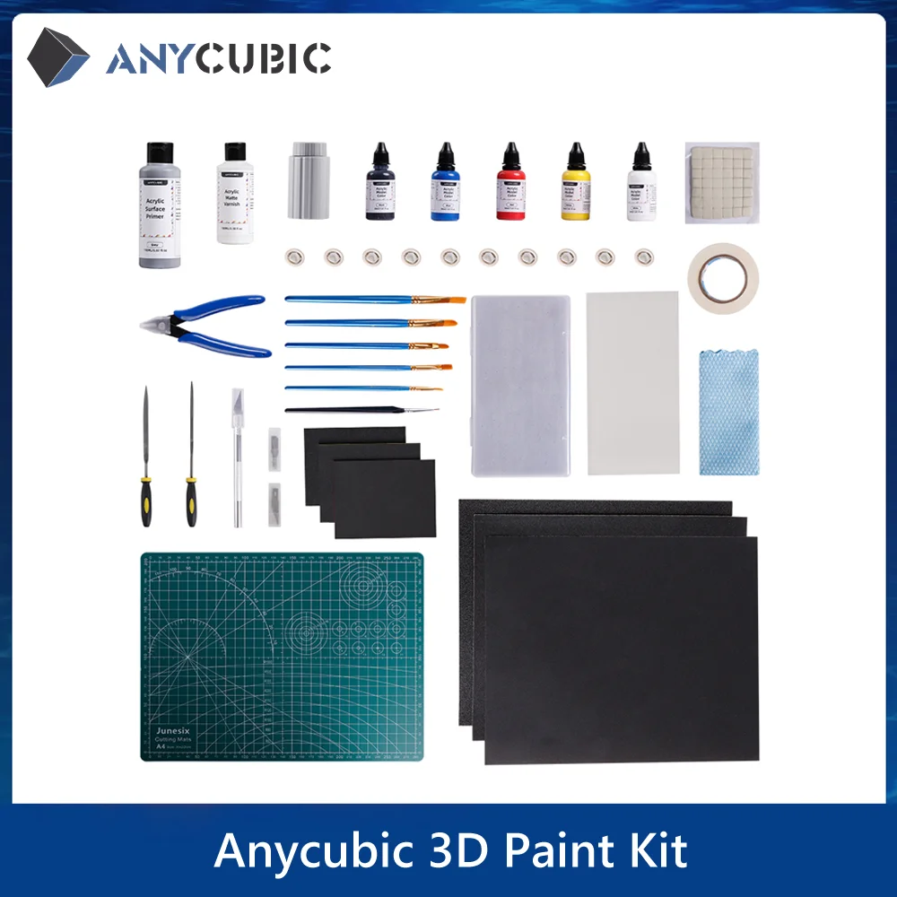 ANYCUBIC 3D Printed Model Coloring Tool Kit Water-based Acrylic Paints Paint Brushes Wet Palette Set Paint Handle Polishing Tool