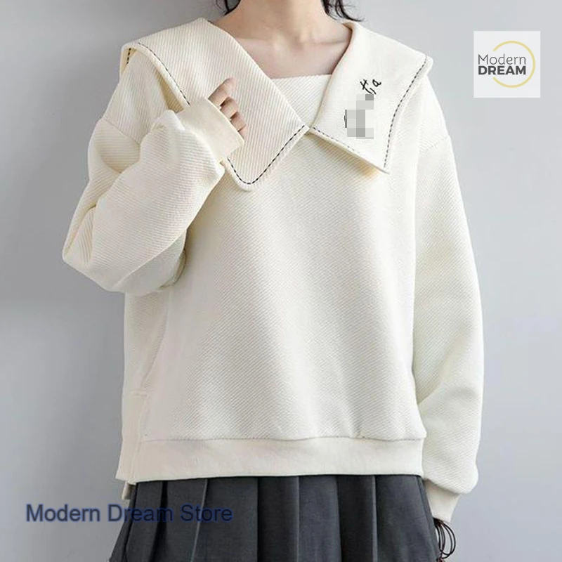 French style retro embroidered doll collar sweater women's spring and autumn new fashion temperament plus size loose casual top