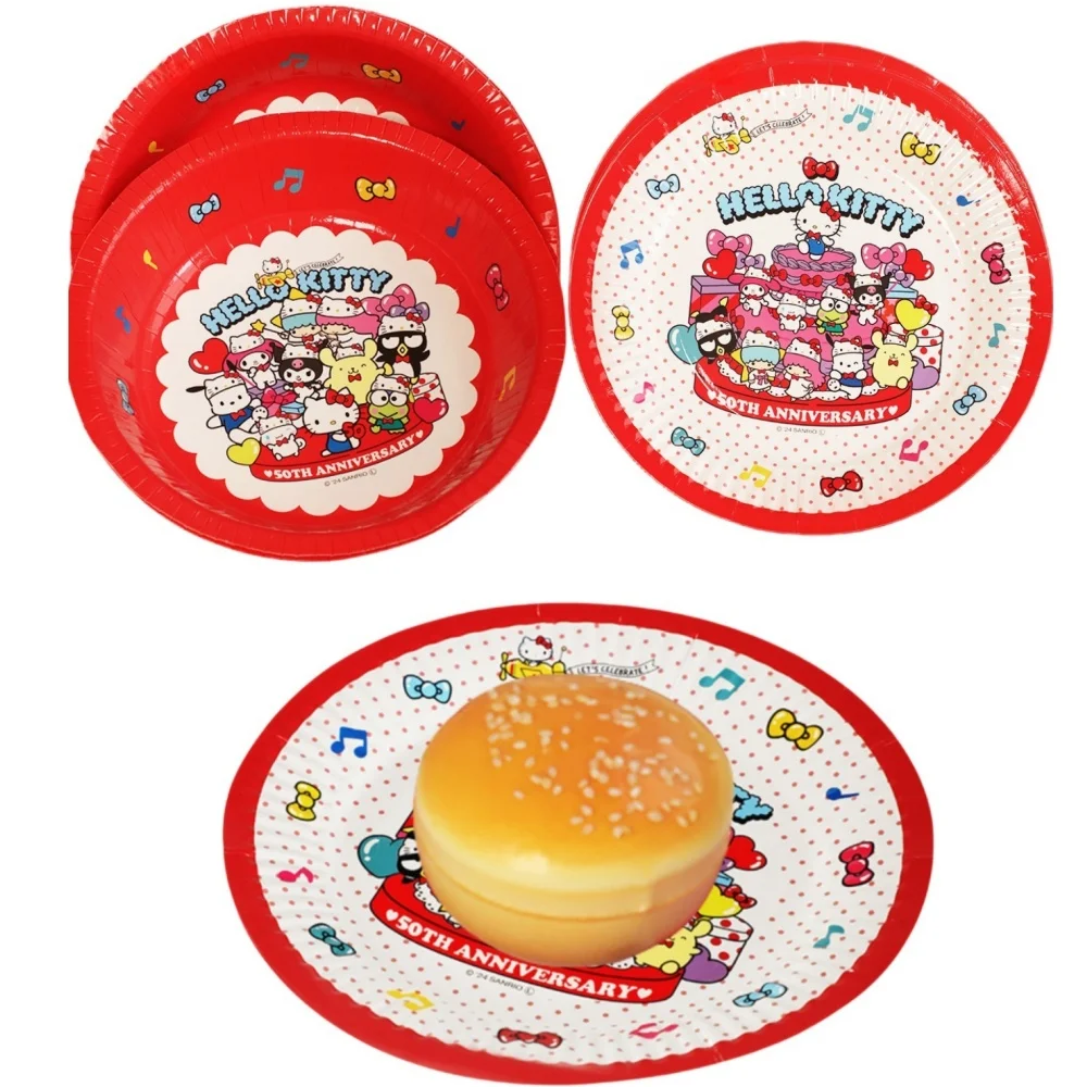 5 Stück Hello Cute Kitty Kuchen-Pappteller, Anime-Thema, Geburtstagsparty-Kuchenplatte, Lebensmittelechter Pappteller, Tischgeschirr