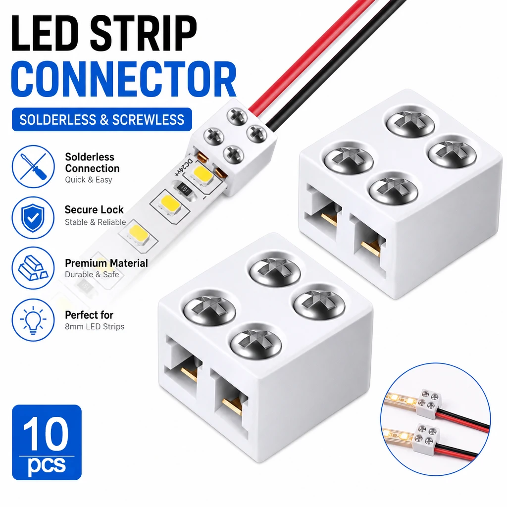2-Pin LED Strip Connectors High-temperature Resistant Wiring Terminals for Led Tape Ice String Lights Quick Splice Plugs