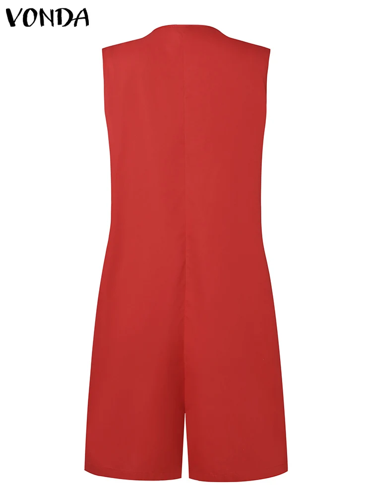 2024 Vonda Vrouwen Zomer Korte Jumpsuits Sexy Mouwloze Rompertjes Casual Losse Mode V-Hals Zakken Effen Playsuits Overall