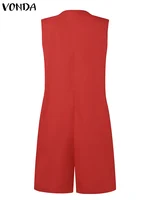 2025 VONDA Women Summer Short Jumpsuits Sexy Sleeveless Rompers Casual Loose Fashion V Neck Pockets Solid Playsuits Overalls - Image 5