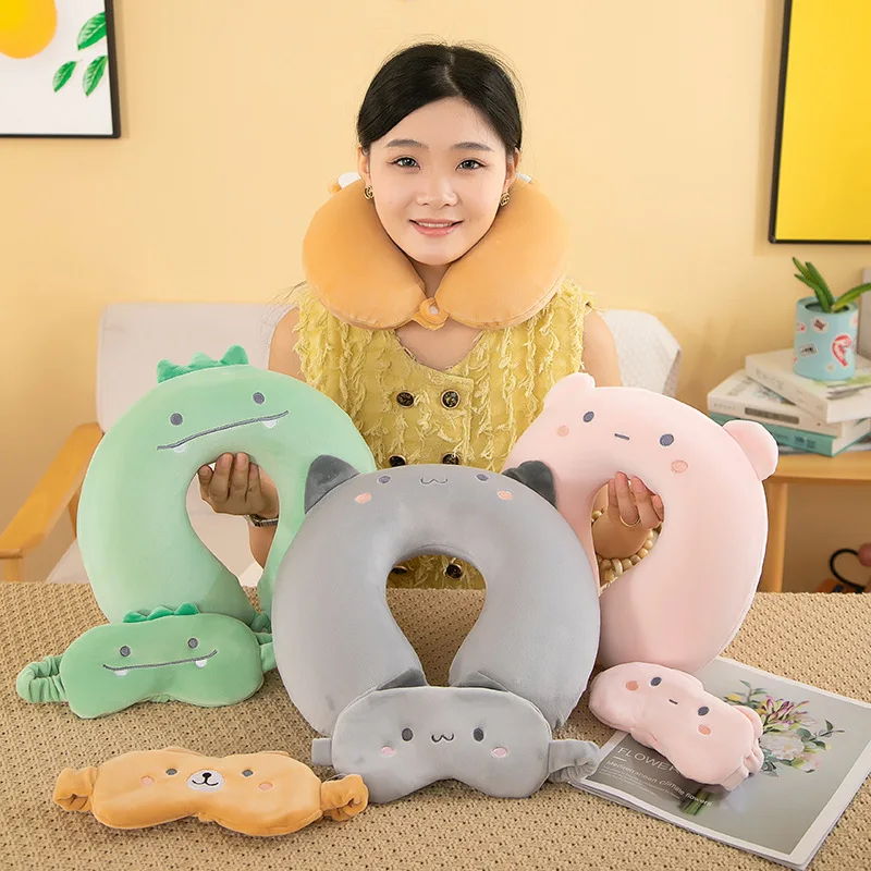 Cartoon Eye Mask U-shaped Pillow Slow Rebound Memory Foam Neck Pillow Car Airplane Travel Neck Pillow Office Nap Pillow