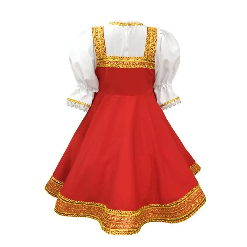 Halloween Children Russian Dance Girl Costume Red Sarafan Folk Party Fancy Dress Kids Russian National Traditional Clothing