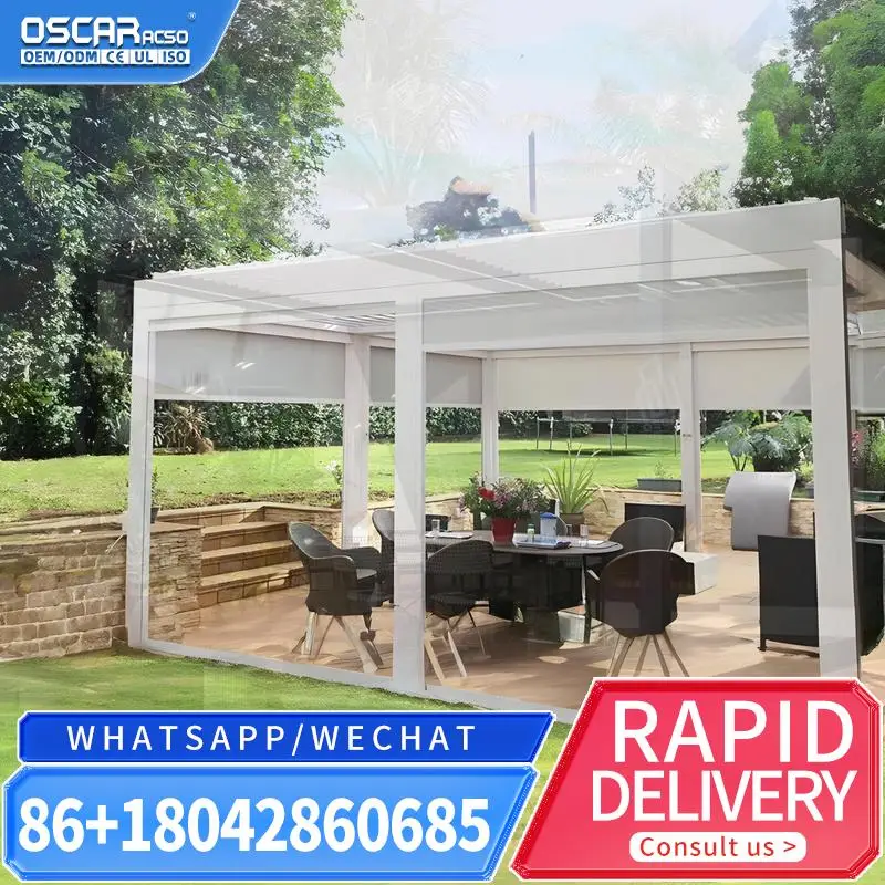 12X16 Outdoor Louvered Bioclimatic Sliding Glass Pergola for Garden Patio Use pergola