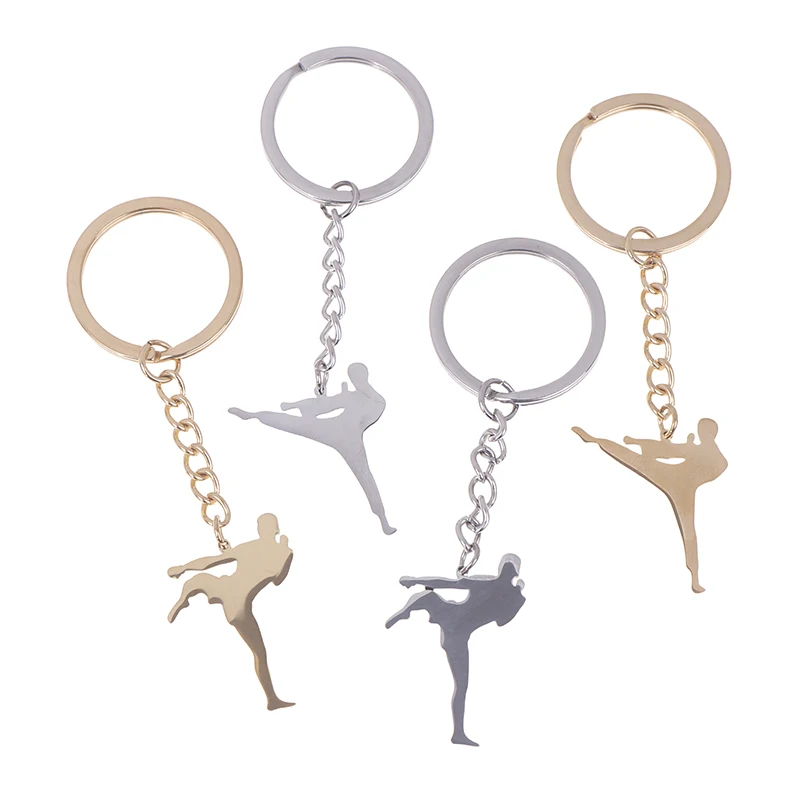 1pc Titanium Steel Sports Charm Karate Jiu Jitsu Keyring Taekwondo High Kick Keychains For Men Jewelry Male Boys Gym Gifts