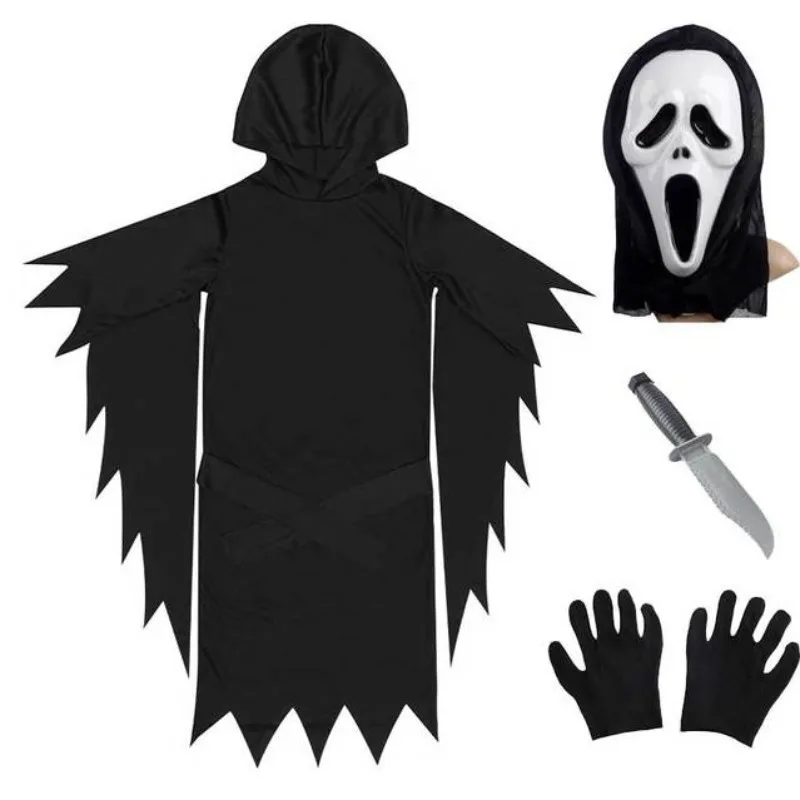Kids Scream Costume Children Fancy Dress Halloween Party Horror Death Ghostface Costume Boys Teens