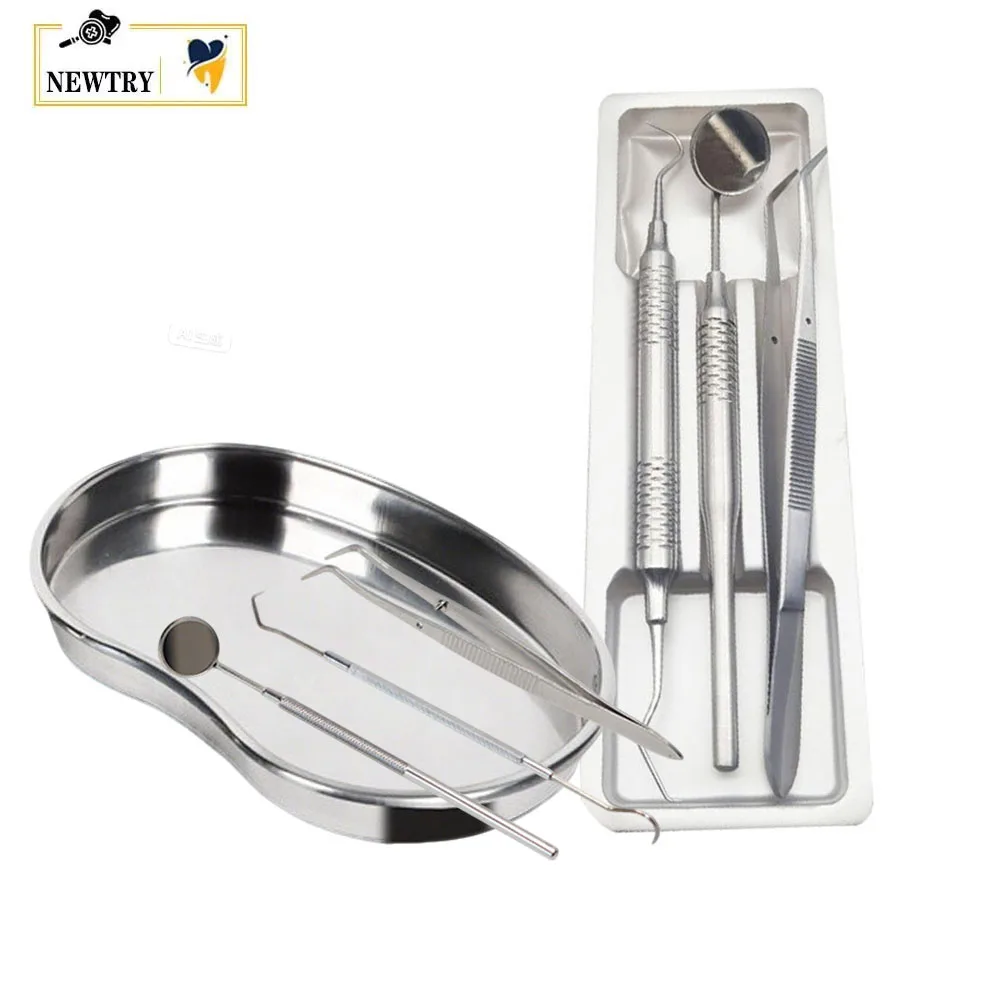 

3Pcs/set Dental Lab Instrument Kit With Storage Flat Tray Titanium Alloy Tweezer Mirror Probe Medical Oral Care Basic Tools Set