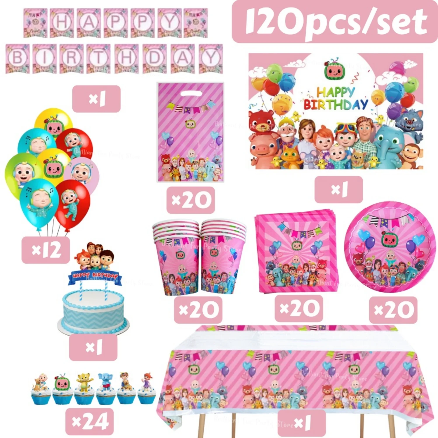 Cocomelon Geburtstags-Dekorationsset für Kinder - Cartoon-Ballon Teller Tischdecke Banner Baby-Shower-Party-Zubehör für Jungen & Mädchen – Detail 5