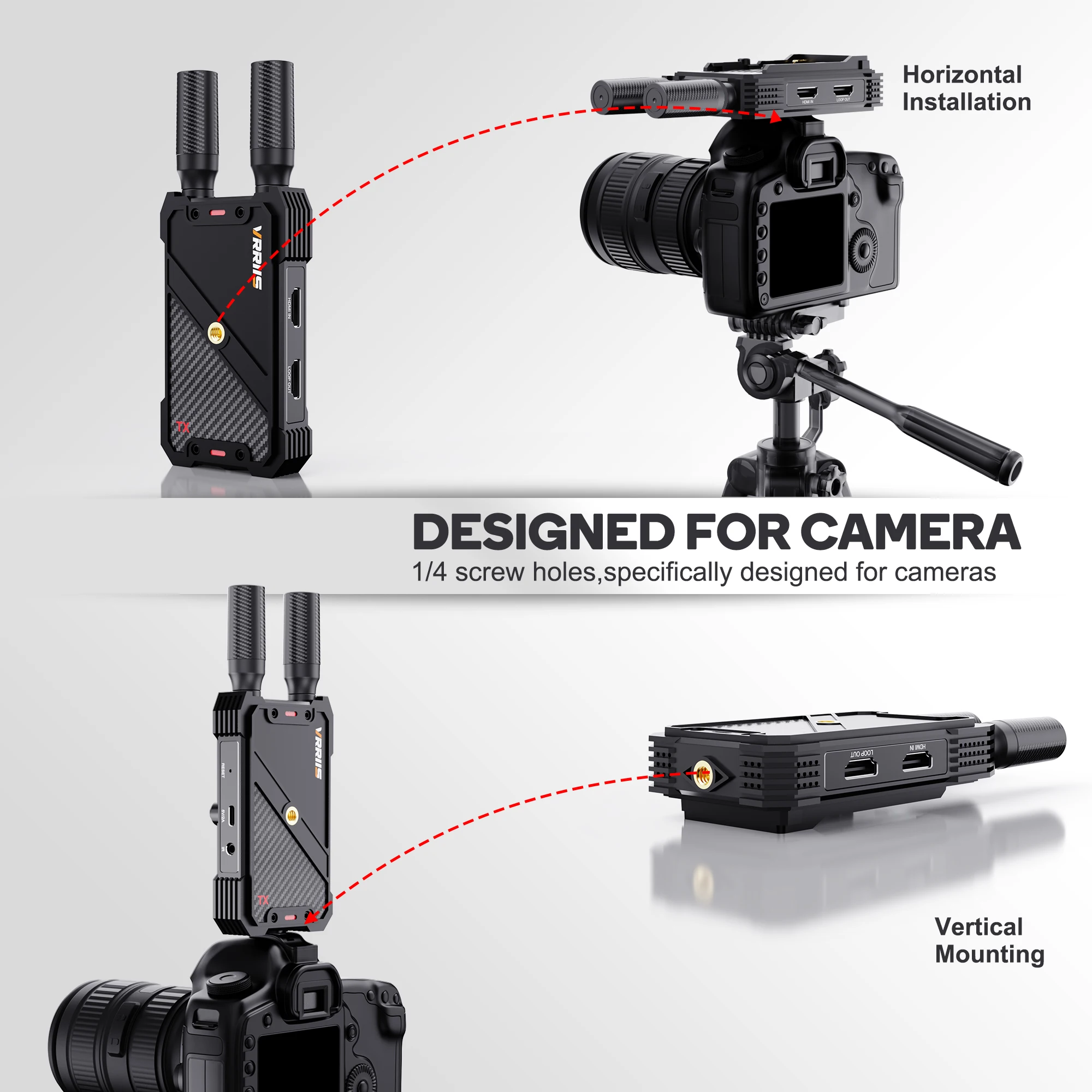 1312FT Wireless Audio Video Transmitter and Receiver Dual HDMI Extender Support Battery for Church Wedding Camera Live Streaming