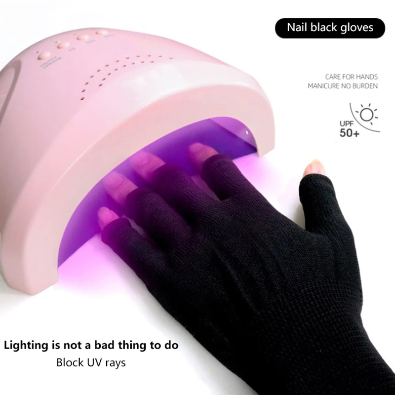 Gants fins anti-UV noirs pour ongles, bouclier de gel UV, outils d'art d'ongle de manucure sans doigts, lampe LED, sèche-linge, 1 paire, N64.N64.