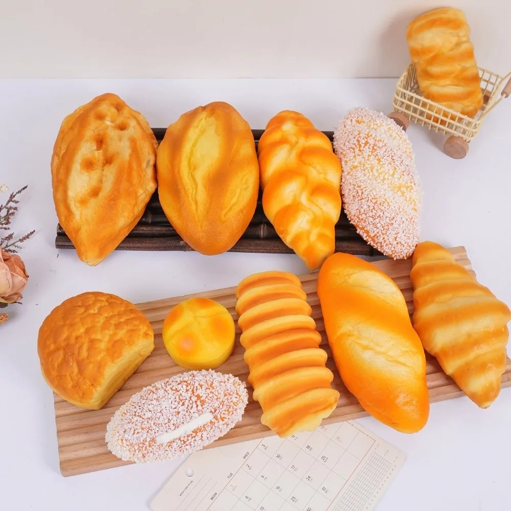 Realistic Soft Simulation Bread Stress Relief PU Squeeze Stress Toy Waffle Biscuit Pineapple Bun Squeeze Toy Photography Props