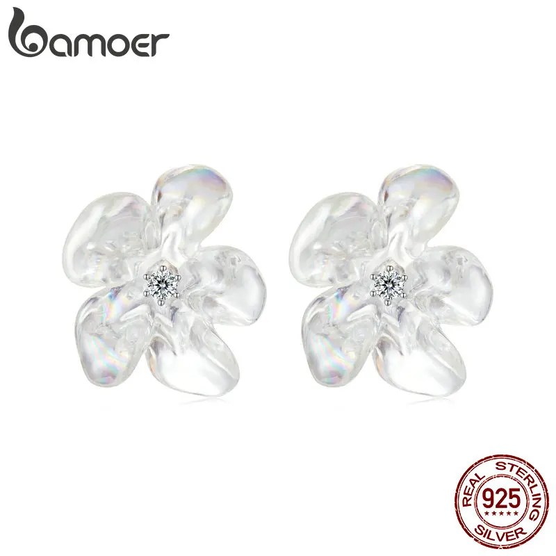 BAMOER Chic Flower Statement Earrings with 925 Sterling SilverCZ Bud, Great Boho Stud Earrings for Sister, Mom, Lover and Friend