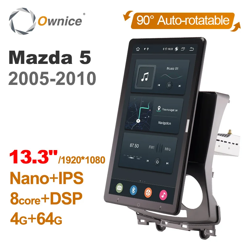 

1920*1080 Ownice Android 12.0 for Mazda 5 2005-2010 Car Radio Video Audio Head Unit 13.3" IPS Rotatable 360 8G 256G Tesla Style