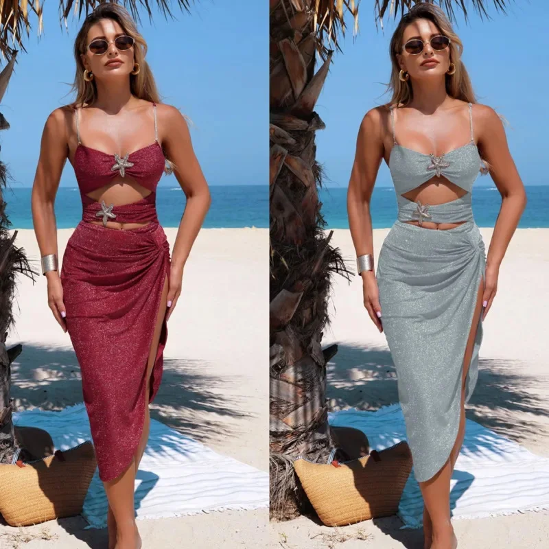 Sequin Bikini Swimsuit Three Piece Set Women Sexy Decal High-end Split Body Shade Beach Vacation Hot Spring Swimsuit 2025 New