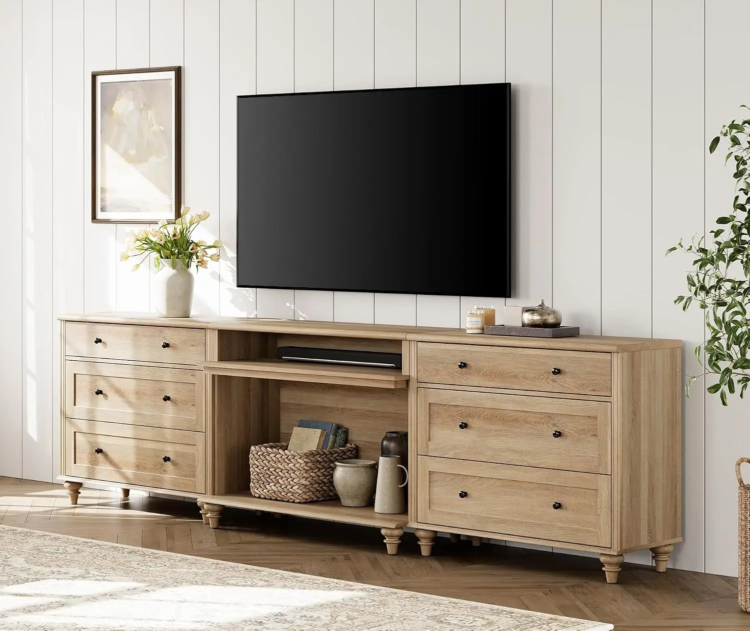 Large Wood TV Stand 75-90 Inch 6 Drawer Storage Entertainment Center Living Room Bedroom, Customized