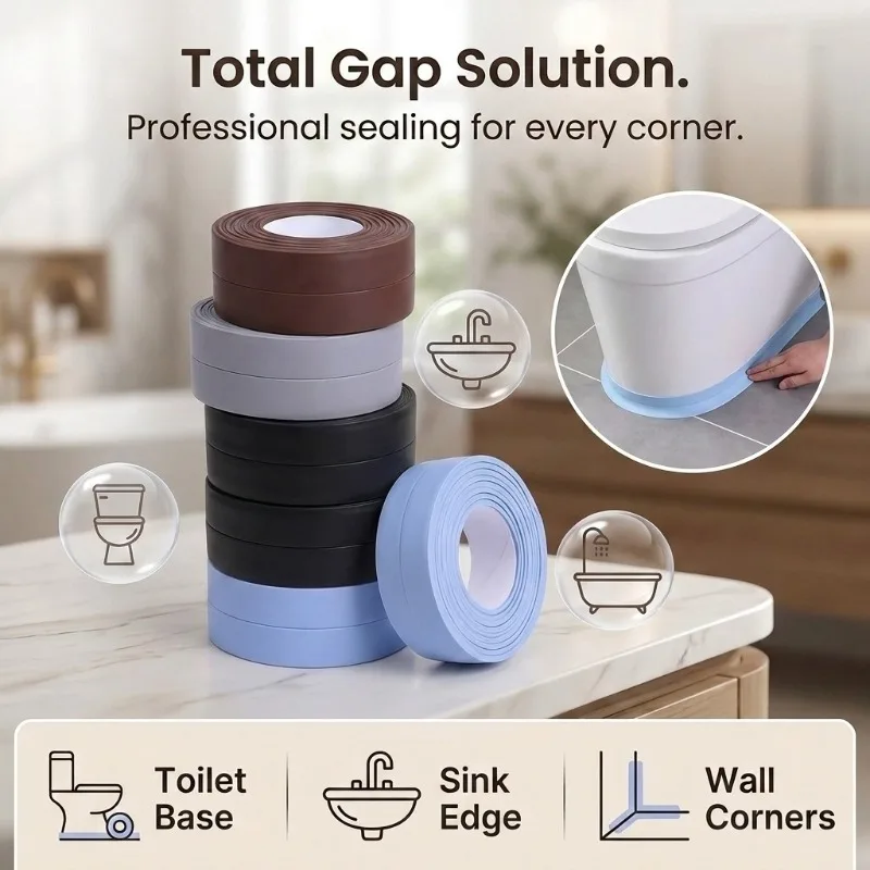 PVC Waterproof Sealing Tape Self-Adhesive Window Door Seal Strip  Flexible Gap Filler Tape for Kitchen Bathroom Edge Caulk