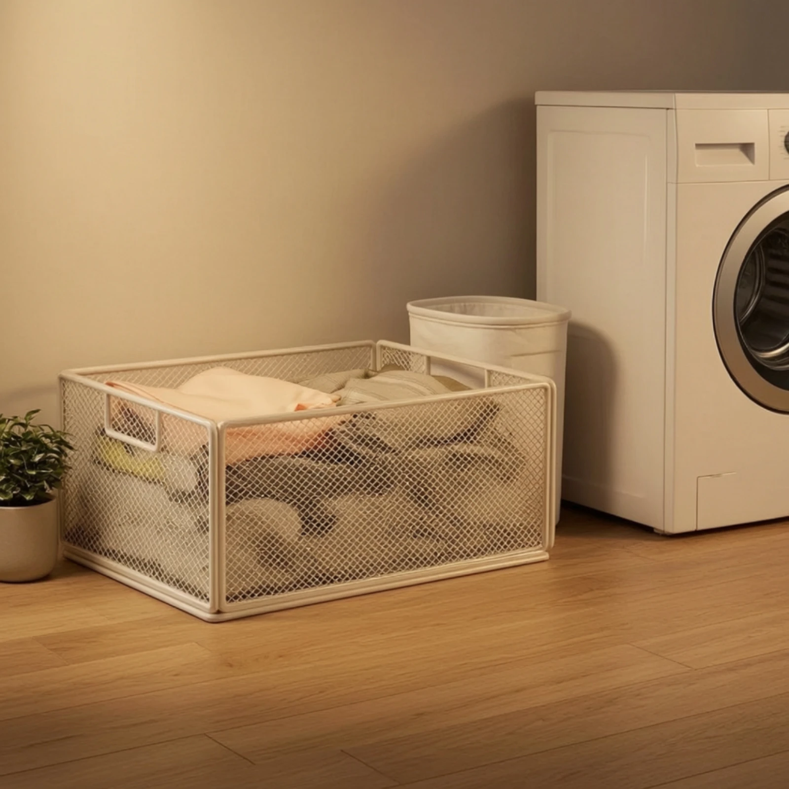Rolling Storage Basket Metal Frame Mesh Basket with Wheels Under-Cabinet Cart Sturdy Under Desk Storage Cart Visible