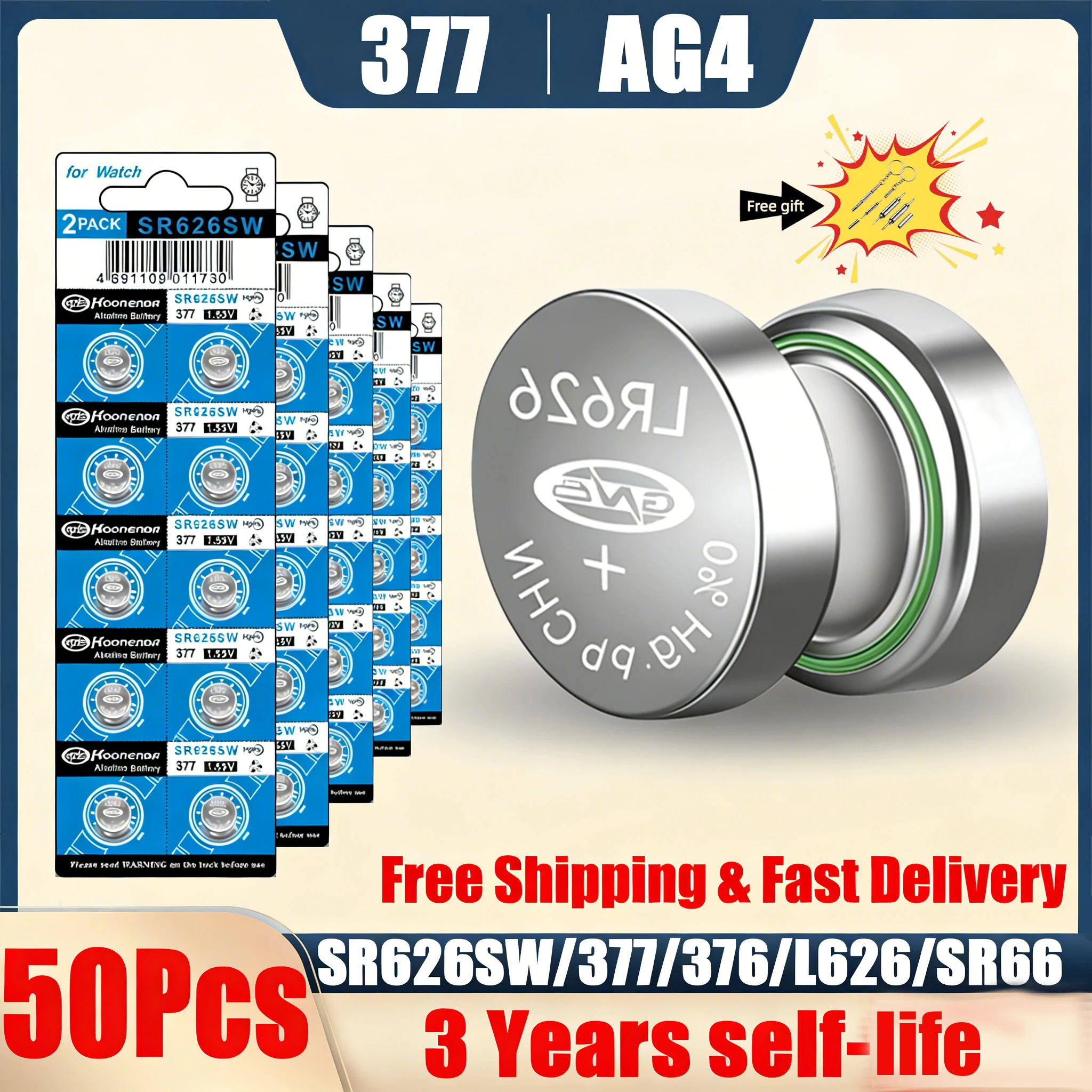 

10-100PCS AG4 LR626 377 Button Battery 1.55V Alkaline Coin Cell LR66 SR626SW SR66 Replacement for Watch Toy Calculator Remote