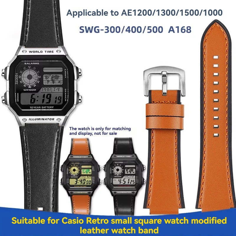 

Retro Cowhide Watchband For Casio G-Shock A158 A158W/A168/f91w/AE-1200/SGW-300/1500/A159/A169 AE1300 Series Vintage strap
