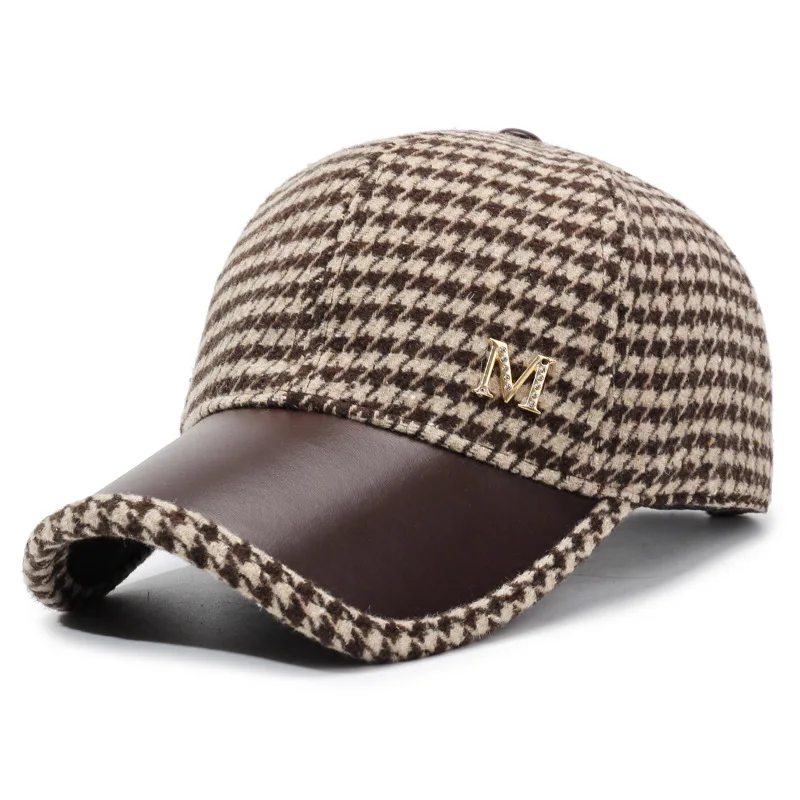 Herbst und Winter im neuen Stil mit Hahnentrittmuster aus Wollmischung, vielseitige modische Baumwollmütze für Damen – Detail 6