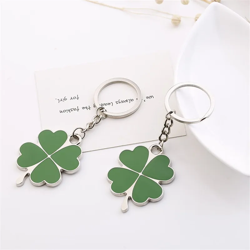 Clover Keychain Four Leaf Clover Glass Ball Double Side Pendant Metal Keyring Lucky Jewelry Gift for Men Dropshipping