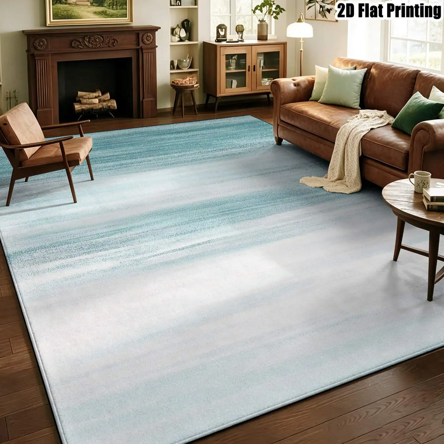 1Pc 2D Printed Carpet: Fresh Blue-White Gradient Abstract Art, Nordic Style, Fits Instagram/Modern Minimalist Decor, Machine Washable, Multi-Size, Ideal for Home, Entryway, Dining Room, Bedroom, Living Room
