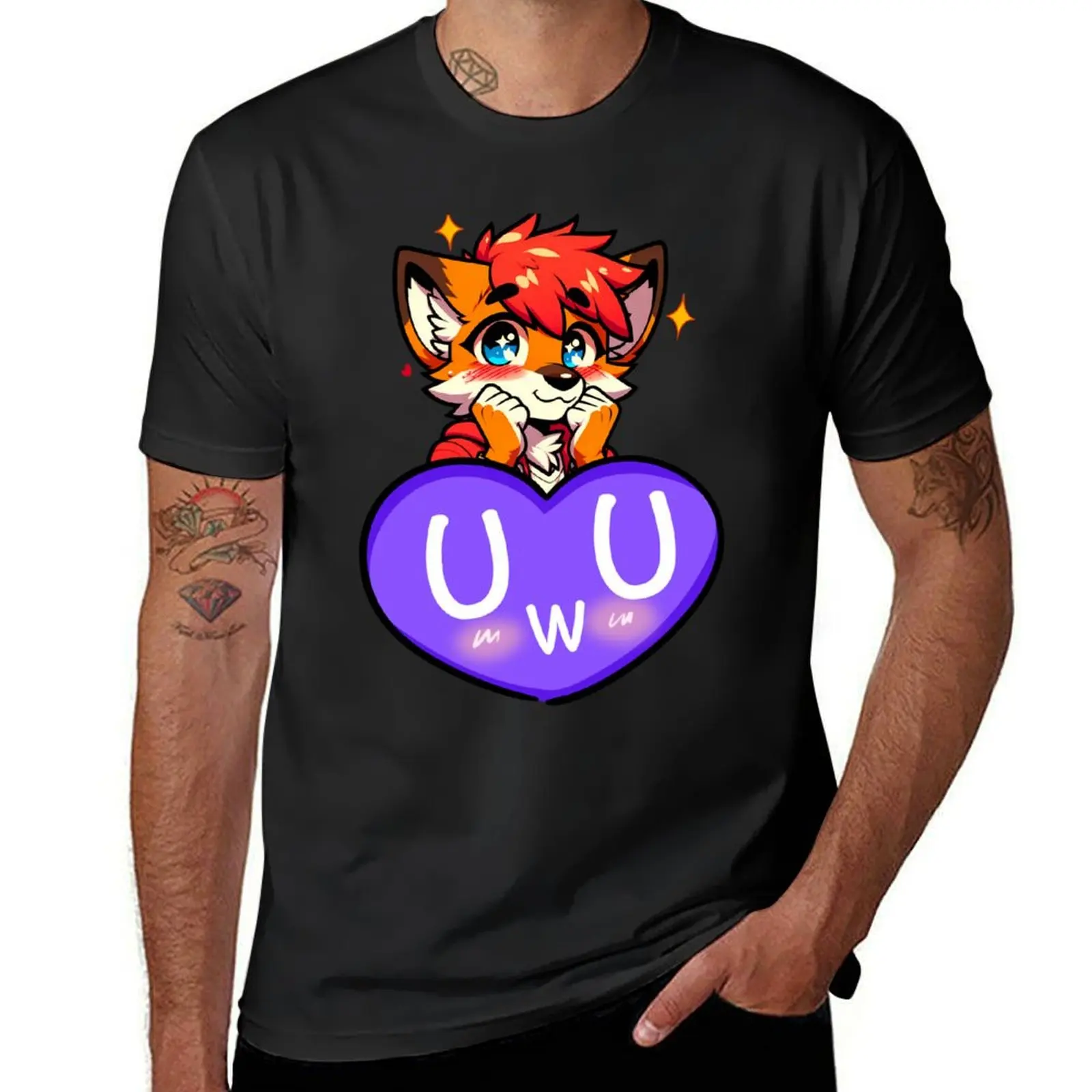 Blushing UwU Furry Anthro Fox Heart T-Shirt sports fans sweat oversized t shirt men