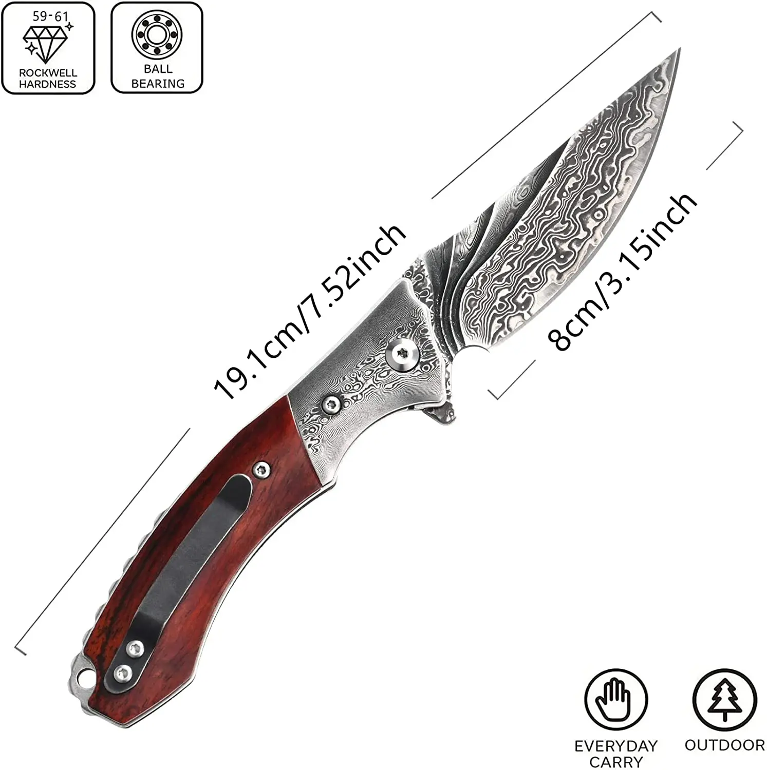 Sitivien ST253  Pocket Folding Knife VG10 Damascus Steel Blade Dalbergia Handle EDC Tool Knifes for Men Outdoors Camping Working