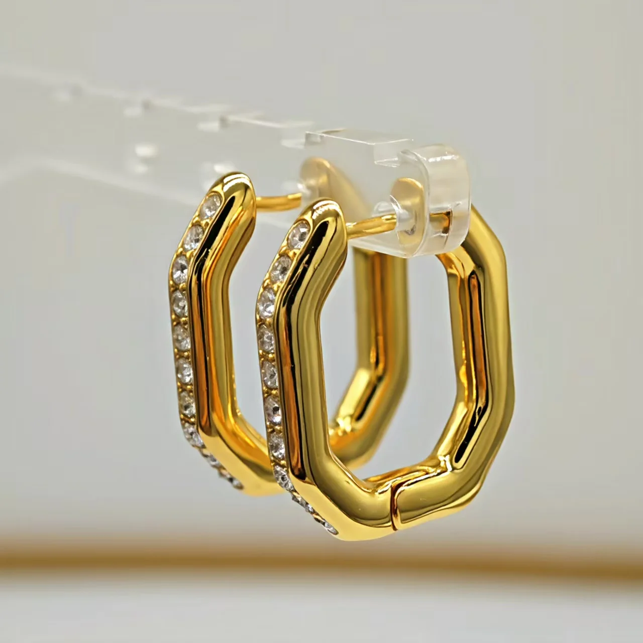 

Octagonal solid color minimalist hollow earrings