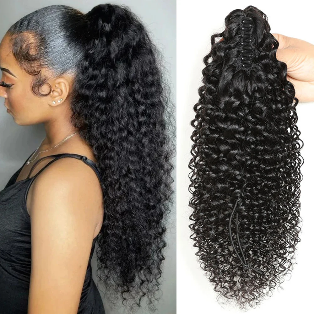 Kinky Curly Claw Clip Ponytail Human Hair Extensions 100g Fluffy Grab Clip with Drawstring Ponytail 10-24inches Brazilian Hair1B