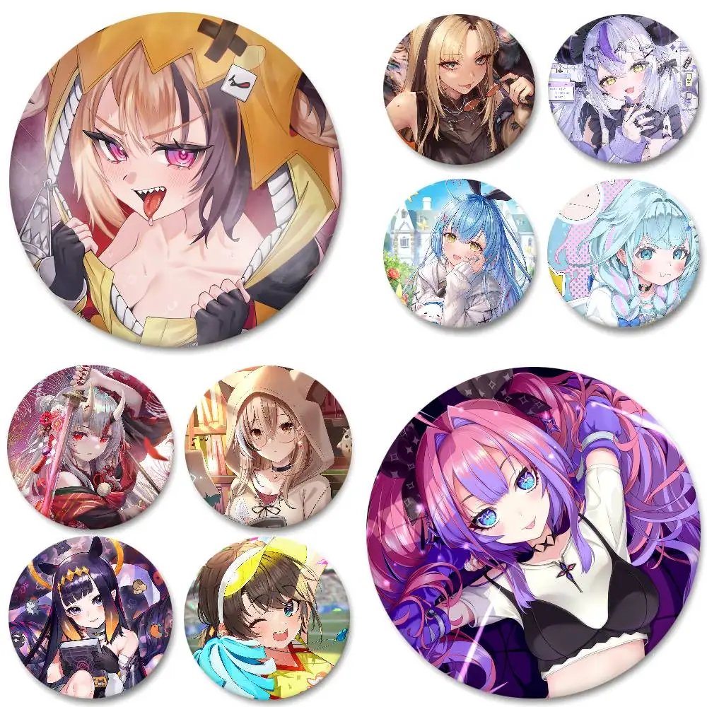 Anime Hololive Kikirara Vivi Nanashi Mumei Nakiri Ayame Mizumiya Su Badges Round Badge Tinplate Coin Brooch Clothing