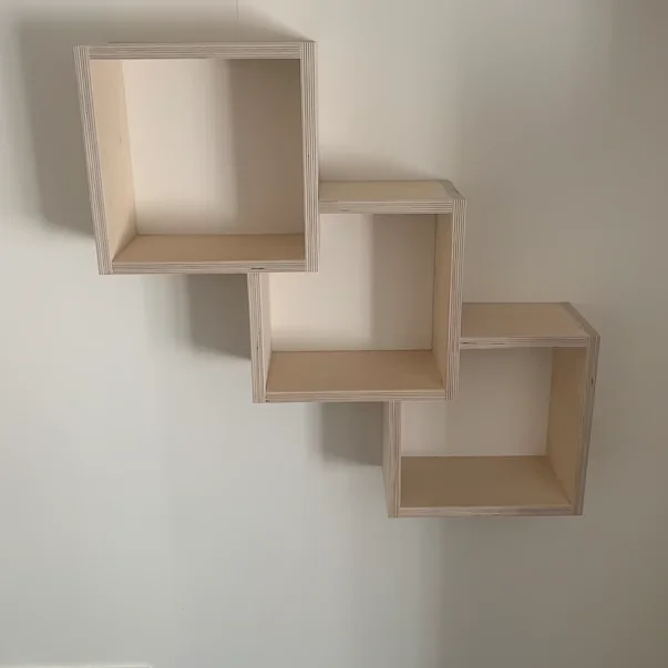 

&c Hot Sale Rustic Wood Shelf 3 Square Cube Intersecting Wall Mounted Floating Shelves for Bedroom Living Room Hotel Home Decor