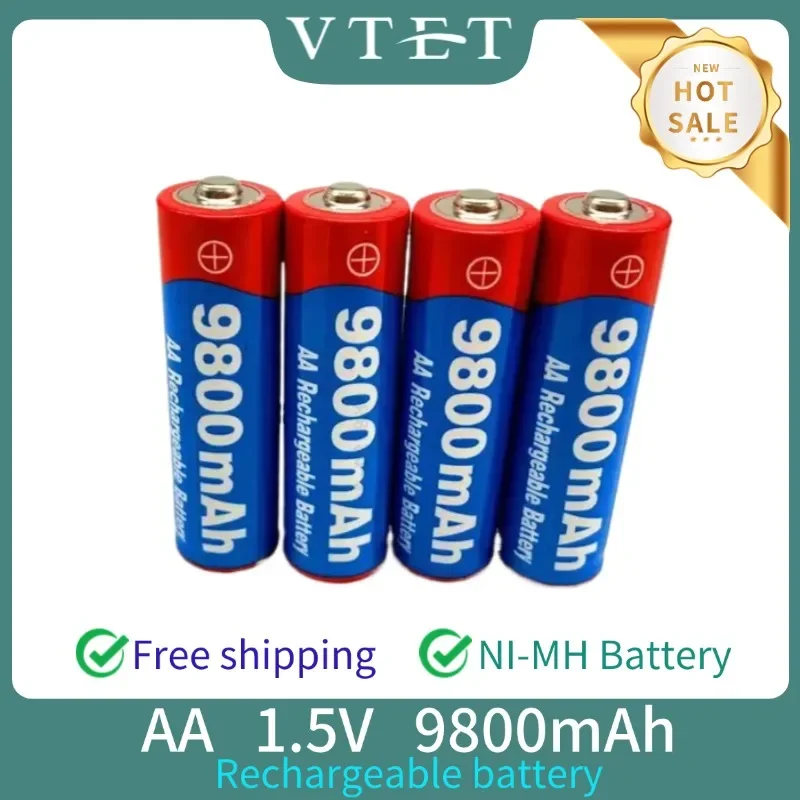 2024 VTET New 2~20pcs/lot Brand AA Rechargeable Battery 9800mah 1.5V New NI-MH Rechargeable Batery for Led Light Mp3 Toy Fan DIY