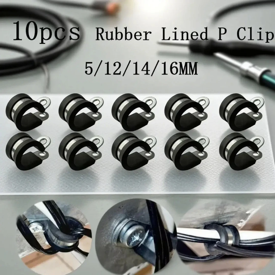 Secure Pipe and Cable Harness with Industrial Grade Rubber Lined P Clips Cable Mounting Hose Pipe Clamp (10PCS)