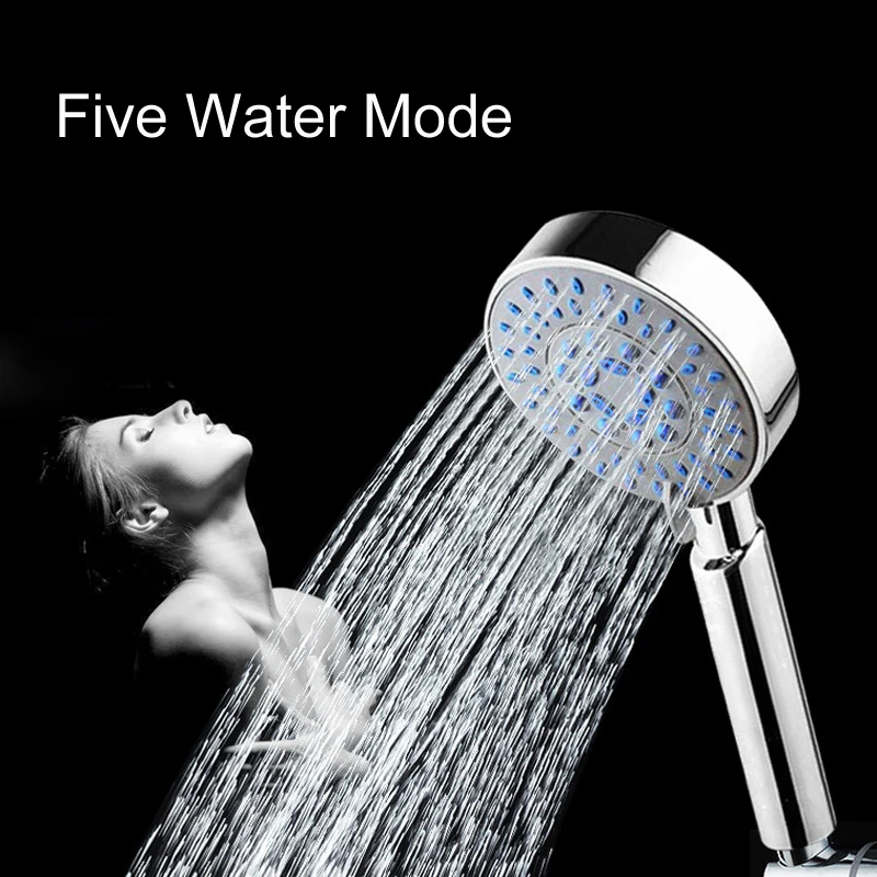 Vidric High Quality Five Fuction Silica Gel Holes Shower Head Water Saving Bathroom Shower head Rainfall Round Handheld Shower C