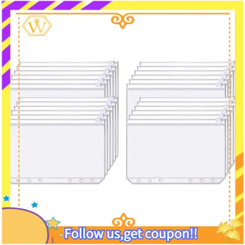 A01K-68 PCS 바인더 포켓 A6 사이즈 6공 지퍼 바인더 파우치 폴더 투명 방수 PVC 루즈리프 가방 (6링 바인더용)