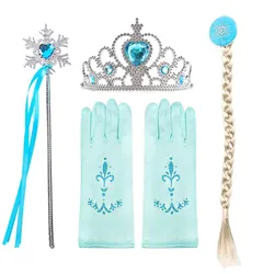 Conjunto de acessórios para meninas, elsa e anna, crianças, dia das bruxas, ação de graças, festa cosplay, aurora, bela sofia, rainha da neve, coroa, conjunto de varinha de trança