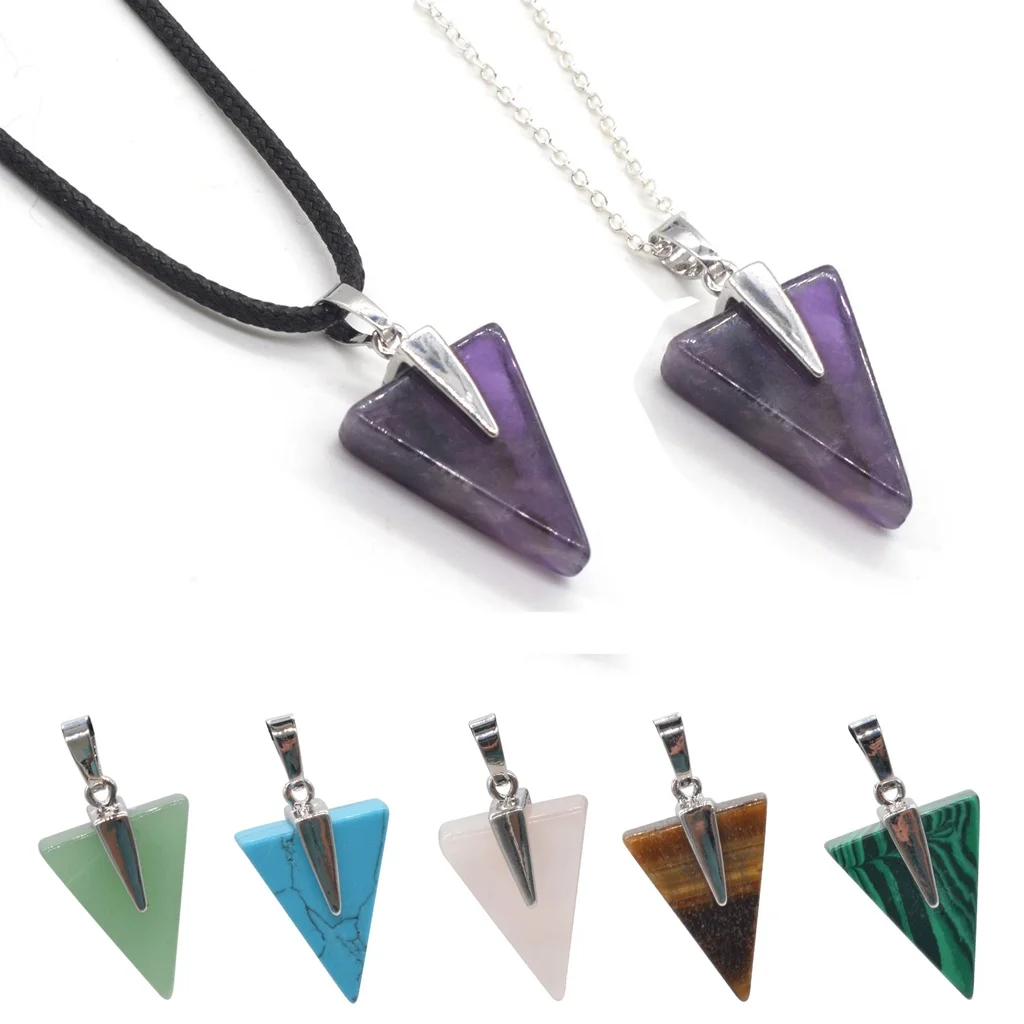 Natural Stone Triangle Pendant Necklace for women Girls Hanmade Craved Crystal Choker Healing Chakra Yoga Jewelry