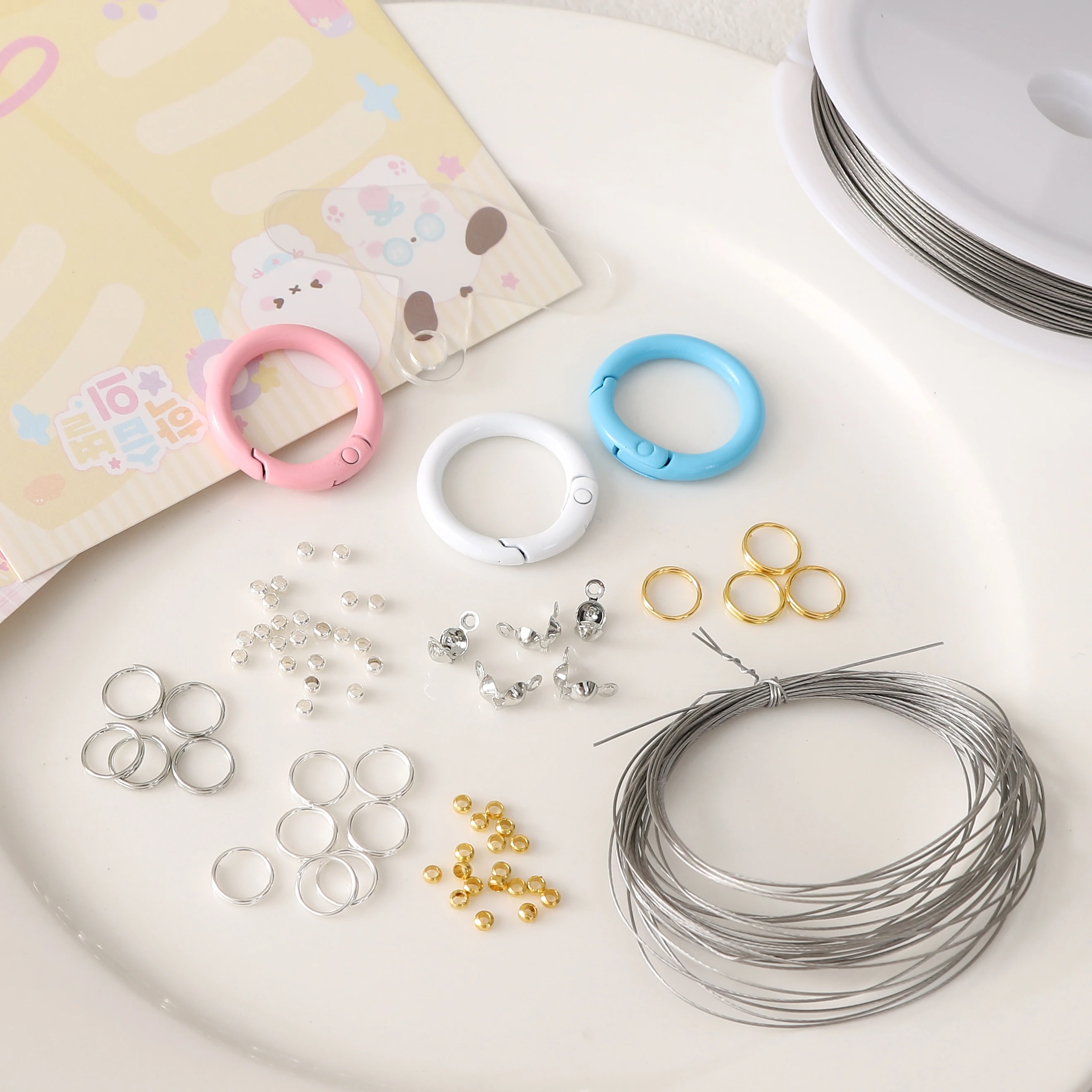 

55Pcs/set Mobile Phone Chain Material Package Steel Wire/Spring Buckle/Rings For DIY Jewelry Beginner Handmade Making Findings