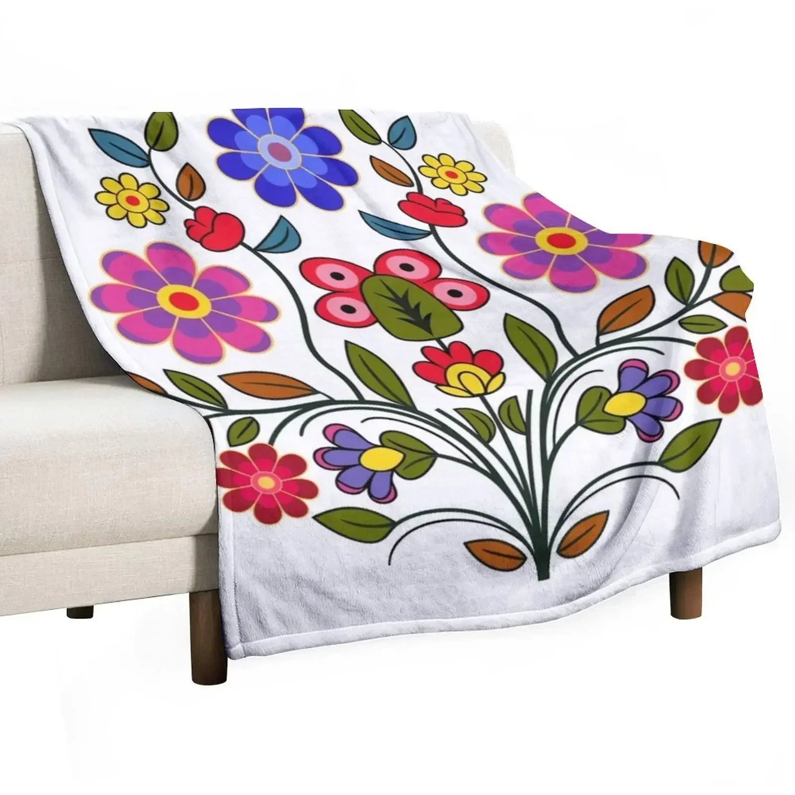 Ojibwe Floral Motif Throw Blanket Lightweight Warm Blanket for Indoor Outdoor Use