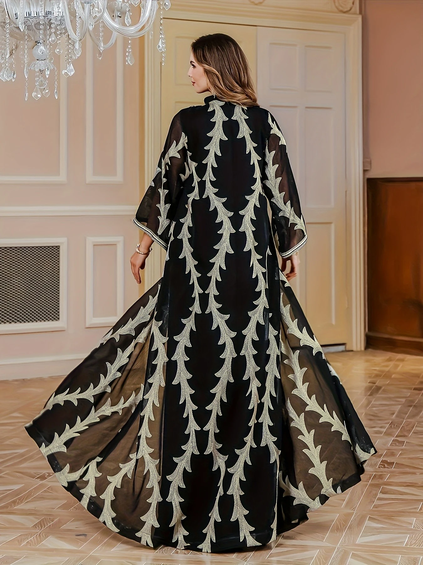 Plus-Size New Middle Eastern Elegant High-End Sequin Embroidered Black Robe, Loose and Comfortable Commuter Muslim Faux Two-Piece Cardigan, Dubai Saudi Traditional Clothing, Long-Sleeve Stylish Cardigan Dress