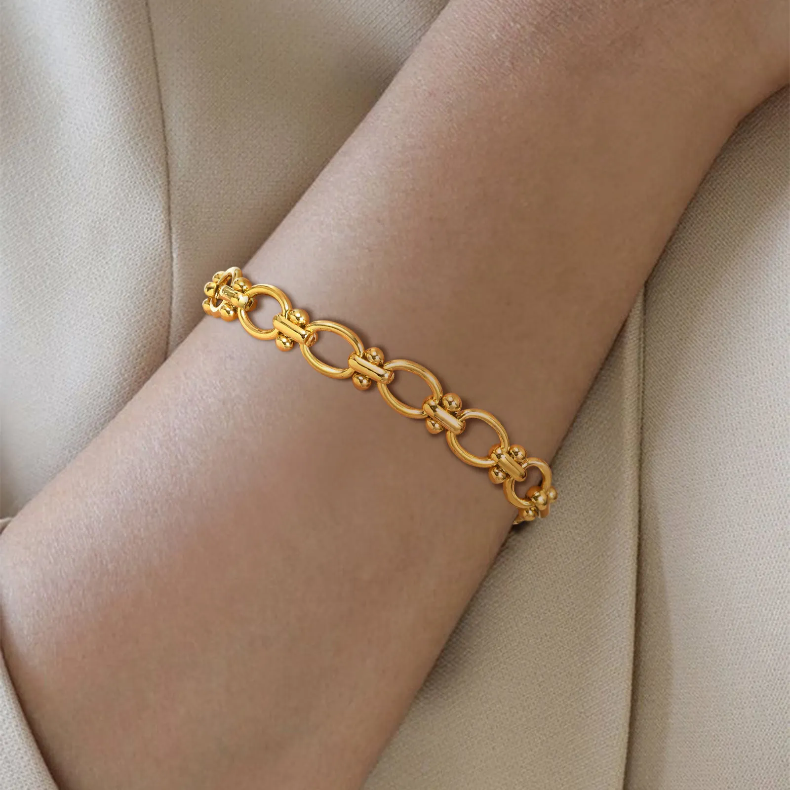 18k Gold Plated Chunky Oval Link Chain Bracelets for Women Thick Stainless Steel Jewelry